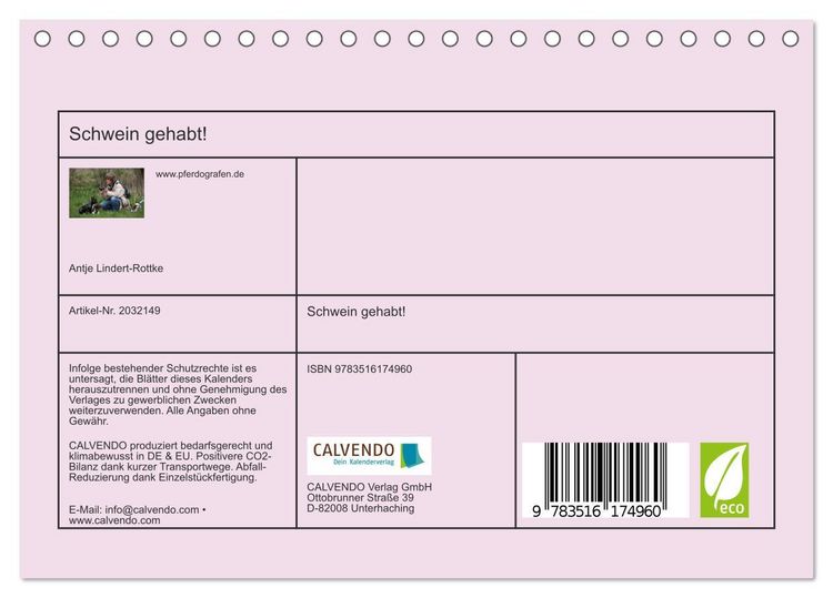 Produktbild: Schwein gehabt! (Tischkalender 2026 DIN A5 quer), CALVENDO Monatskalender