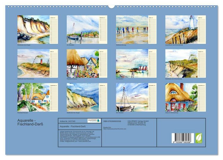 Produktbild: Aquarelle - Fischland-Dar&szlig; (hochwertiger Premium Wandkalender 2027 DIN A2 quer), Kunstdruck in Hochglanz