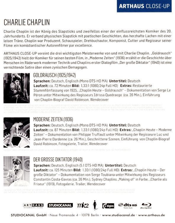 Produktbild: Charlie Chaplin - Arthaus Close-Up [3 BRs]