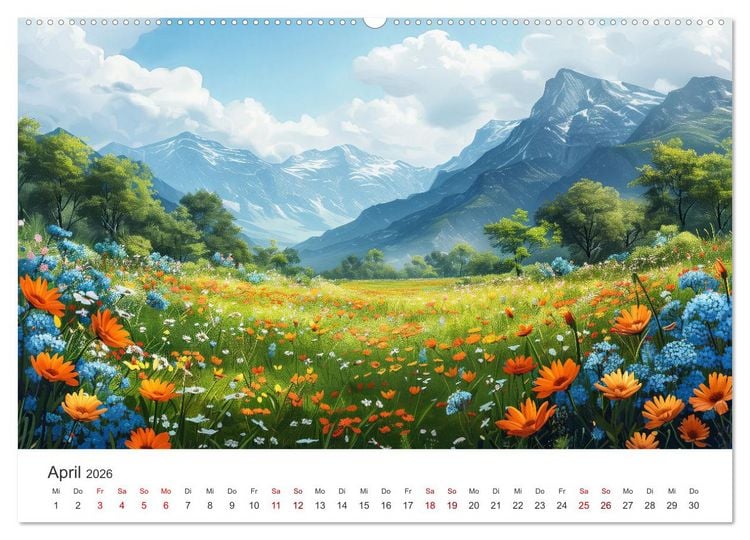Produktbild: KI-Landschaften - Malerisch durch das Jahr (hochwertiger Premium Wandkalender 2026 DIN A2 quer), Kunstdruck in Hochglanz