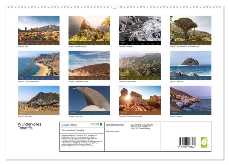 Produktbild: Wundervolles Teneriffa (hochwertiger Premium Wandkalender 2026 DIN A2 quer), Kunstdruck in Hochglanz