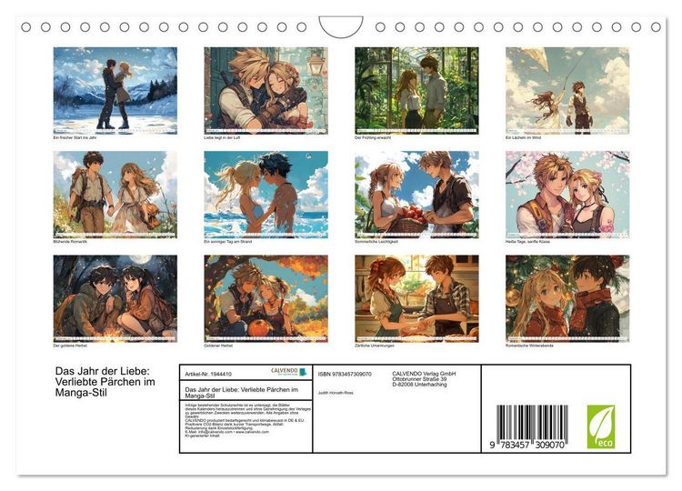 Produktbild: Das Jahr der Liebe: Verliebte P&auml;rchen im Manga-Stil (Wandkalender 2026 DIN A4 quer), CALVENDO Monatskalender