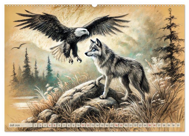 Produktbild: Die Eleganz der W&ouml;lfe - Mythische Begegnungen in der Natur (Wandkalender 2026 DIN A2 quer), CALVENDO Monatskalender