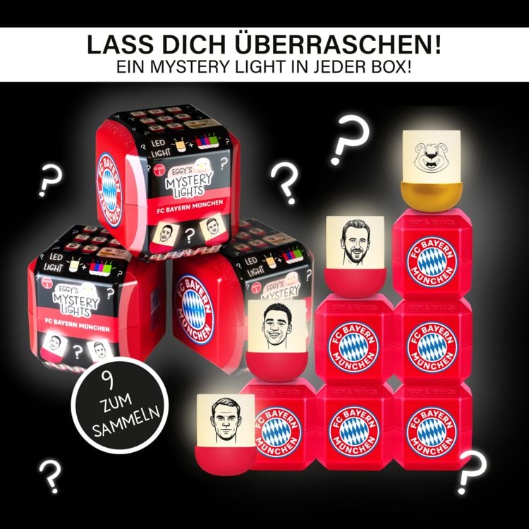 Produktbild: Eggys Mystery Lights x FCB Akku Nachtlicht Sammelbox mit praktischem Anh&auml;nger