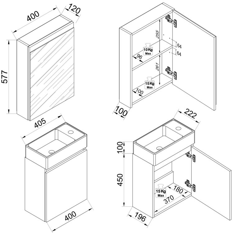 Produktbild: 3 tlg. H&auml;ngeschrank G&auml;ste-WC Waschbecken Softclose Cosila