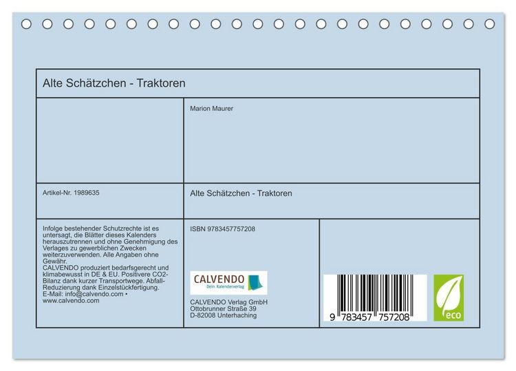 Produktbild: Alte Sch&auml;tzchen - Traktoren (Tischkalender 2026 DIN A5 quer), CALVENDO Monatskalender