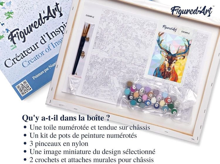 Produktbild: FiguredArt PN947-Y - Malen nach Zahlen, Modernes Rentier, Leinen-Keilrahmen (40x50cm), Malset, Paint by Numbers