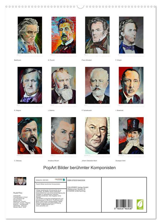 Produktbild: PopArt Bilder ber&uuml;hmter Komponisten (hochwertiger Premium Wandkalender 2026 DIN A2 hoch), Kunstdruck in Hochglanz