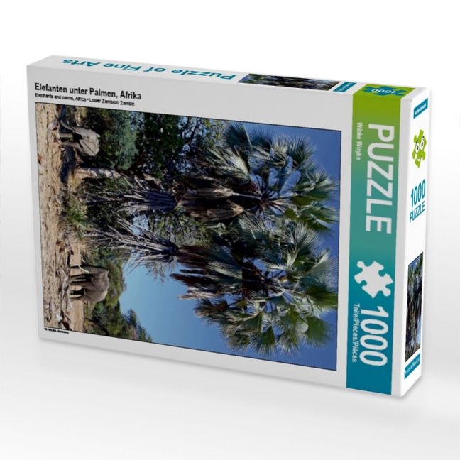 Produktbild: CALVENDO Puzzle Elefanten unter Palmen, Afrika | 1000 Teile Lege-Gr&ouml;&szlig;e 64x48cm Foto-Puzzle f&uuml;r gl&uuml;ckliche Stunden