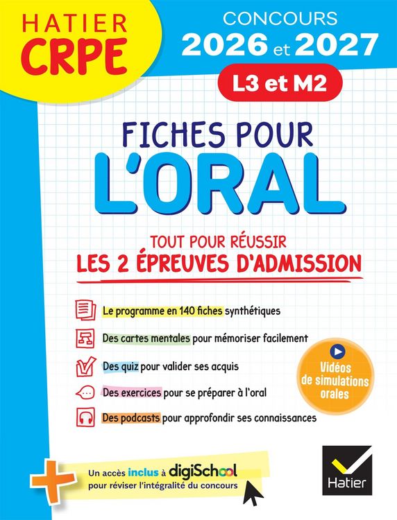 Produktbild: Hatier CRPE - Fiches pour l'Oral - Tout pour r&eacute;ussir les &eacute;preuves d'admission - L3 - M2 - 2026/2027