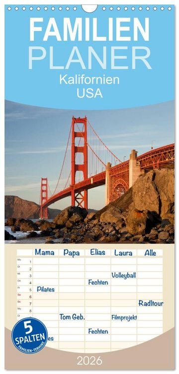Produktbild: Familienplaner 2026 - Kalifornien USA mit 5 Spalten (Wandkalender, 21 x 45 cm) CALVENDO