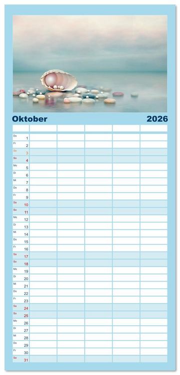 Produktbild: Familienplaner 2026 - Sandgefl&uuml;ster und Muschelzauber mit 5 Spalten (Wandkalender, 21 x 45 cm) CALVENDO