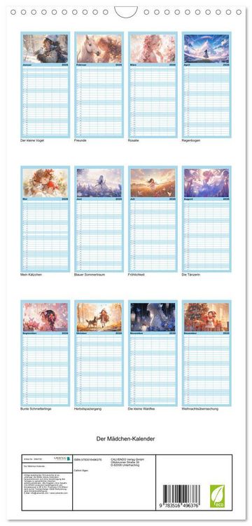 Produktbild: Familienplaner 2026 - Der M&auml;dchen-Kalender mit 5 Spalten (Wandkalender, 21 x 45 cm) CALVENDO