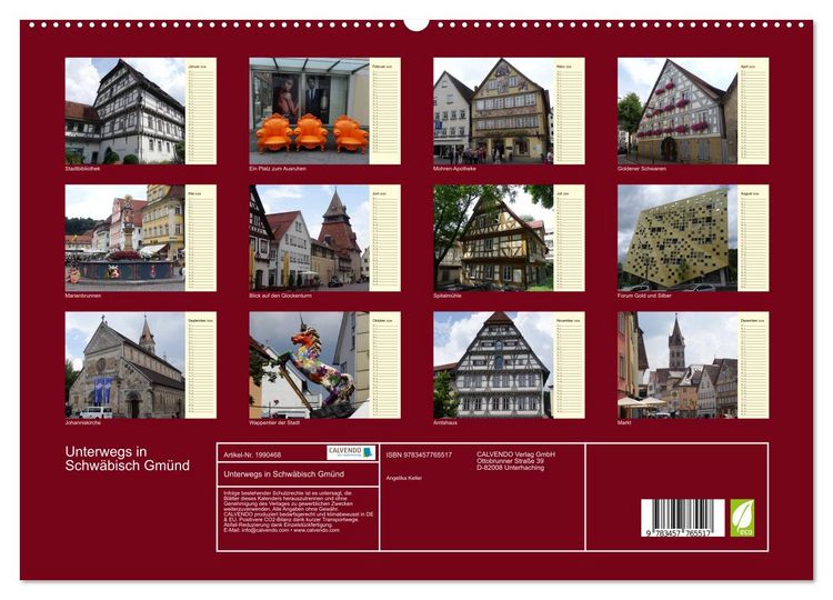 Produktbild: Unterwegs in Schw&auml;bisch Gm&uuml;nd (hochwertiger Premium Wandkalender 2026 DIN A2 quer), Kunstdruck in Hochglanz