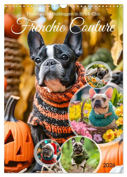 Produktbild: Frenchie Couture - Franz&ouml;sische Bulldoggen in Strick-Chic (Wandkalender 2026 DIN A3 hoch), CALVENDO Monatskalender