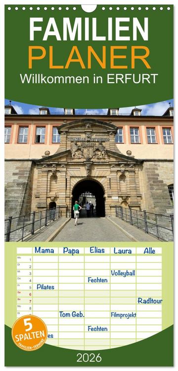Produktbild: Familienplaner 2026 - Willkommen in ERFURT mit 5 Spalten (Wandkalender, 21 x 45 cm) CALVENDO