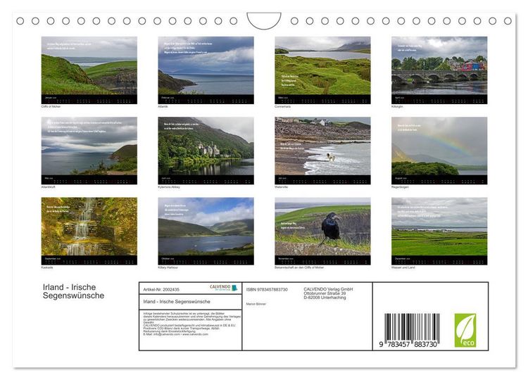 Produktbild: Irland - Irische Segensw&uuml;nsche (Wandkalender 2026 DIN A4 quer), CALVENDO Monatskalender