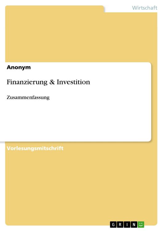 Produktbild: Finanzierung & Investition