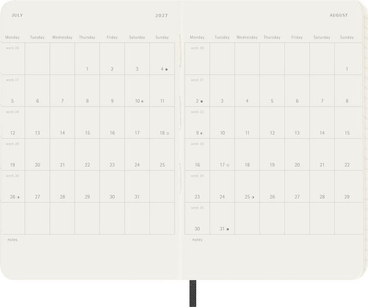 Produktbild: Moleskine 12 Monate Tagesnotizkalender 2027, P/A6, 1 Tag = 1 Seite, Weicher Einband, Schwarz