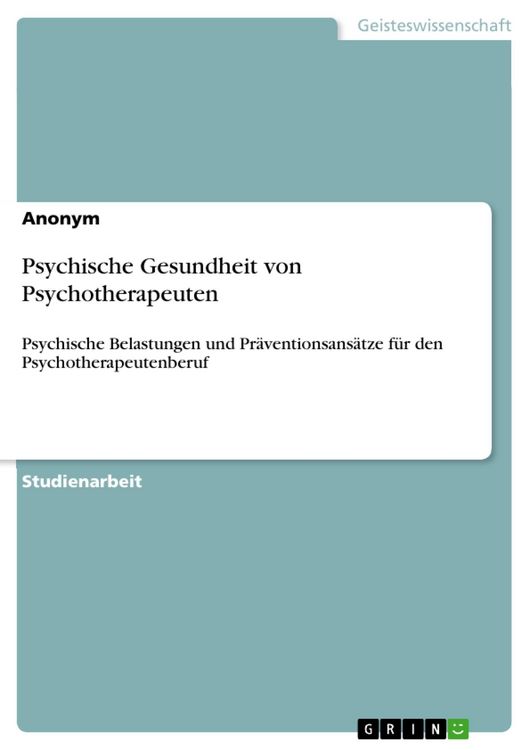 Produktbild: Psychische Gesundheit von Psychotherapeuten