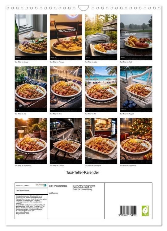 Produktbild: Taxi-Teller-Kalender (Wandkalender 2027 DIN A3 hoch), CALVENDO Monatskalender