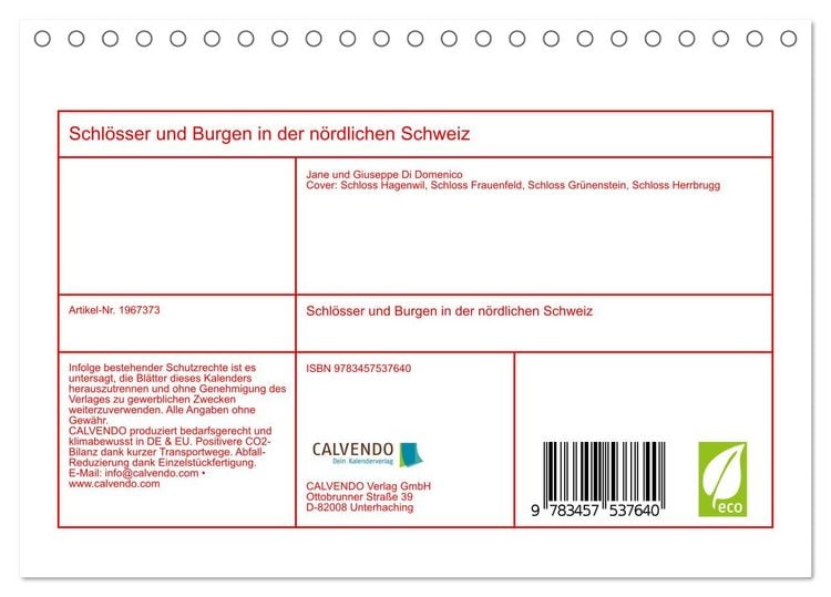 Produktbild: Schl&ouml;sser und Burgen in der n&ouml;rdlichen Schweiz (Tischkalender 2026 DIN A5 quer), CALVENDO Monatskalender