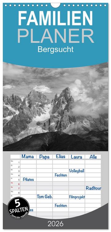 Produktbild: Familienplaner 2026 - Bergsucht 2026 mit 5 Spalten (Wandkalender, 21 x 45 cm) CALVENDO