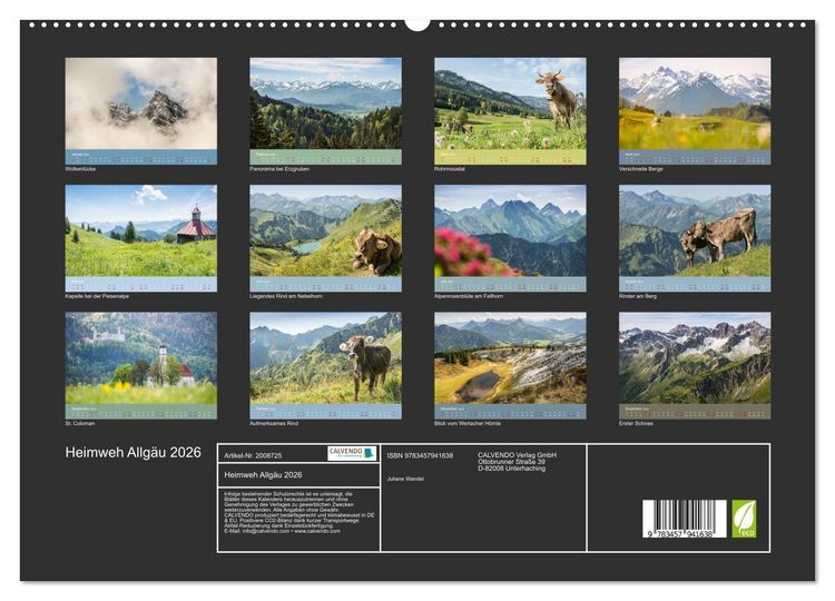 Produktbild: Heimweh Allg&auml;u 2026 (hochwertiger Premium Wandkalender 2026 DIN A2 quer), Kunstdruck in Hochglanz