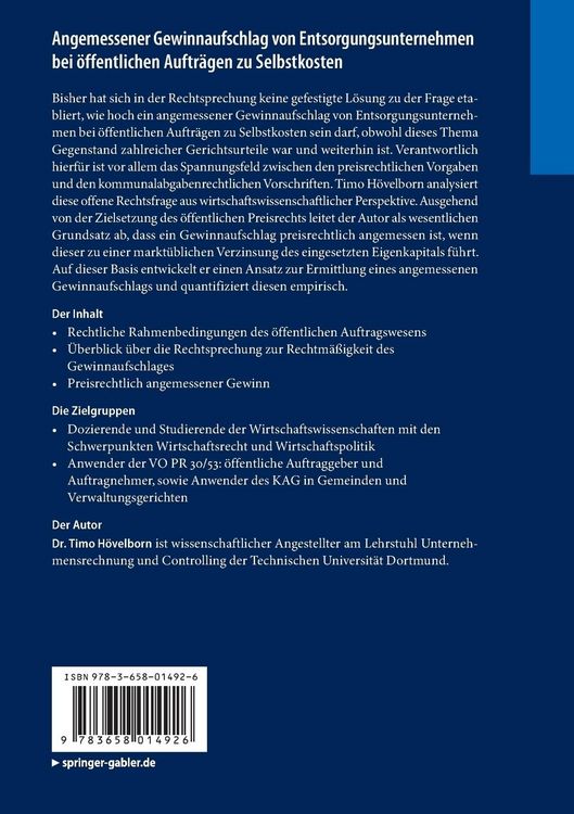 Produktbild: Angemessener Gewinnaufschlag von Entsorgungsunternehmen bei &ouml;ffentlichen Auftr&auml;gen zu Selbstkosten