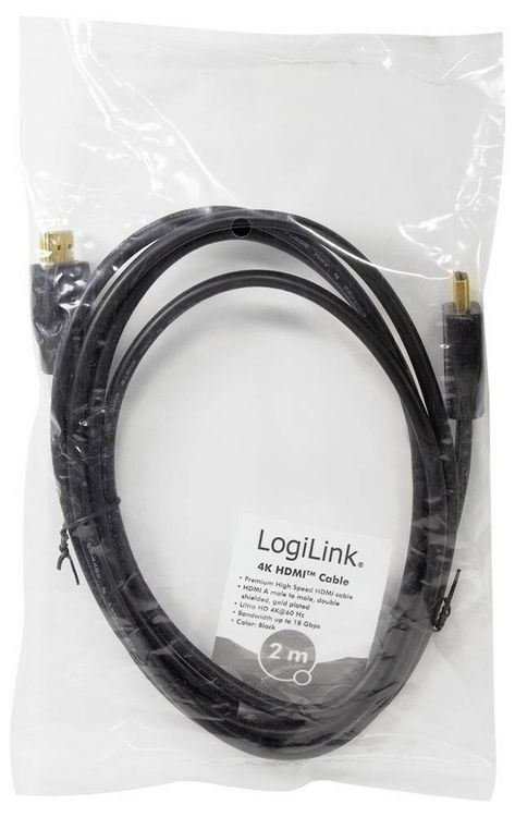 Produktbild: LogiLink HDMI AV Anschlusskabel [1x HDMI-Stecker - 1x HDMI-Stecker] 2m Schwarz