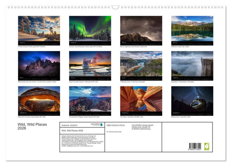 Produktbild: Wild, Wild Places 2026 (Wandkalender 2026 DIN A2 quer), CALVENDO Monatskalender