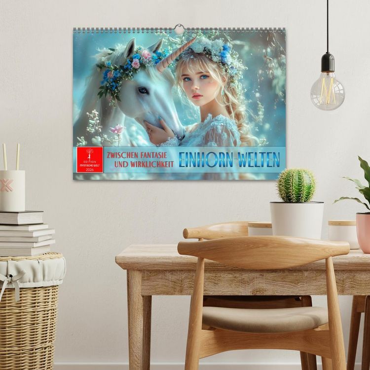 Produktbild: Einhorn-Welten - zwischen Fantasie und Wirklichkeit (Wandkalender 2026 DIN A3 quer), CALVENDO Monatskalender