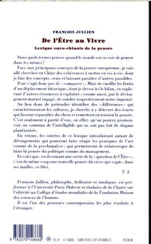 Produktbild: De l'&ecirc;tre au vivre : lexique euro-chinois de la pens&eacute;e