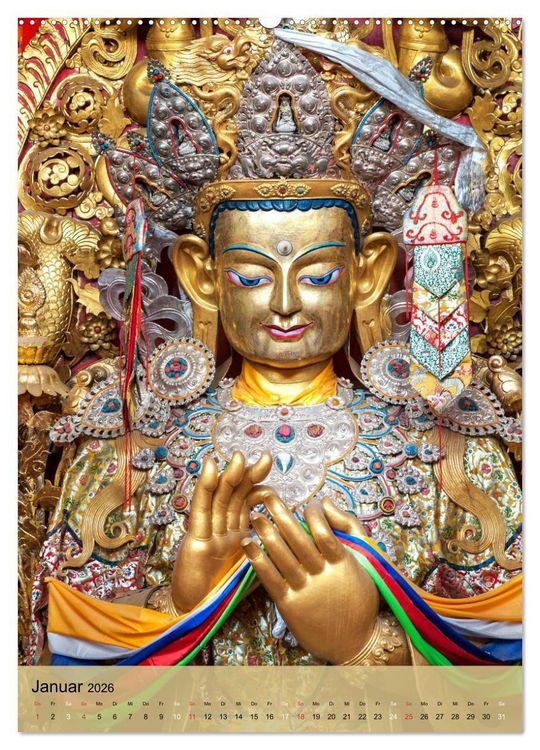Produktbild: BUDDHA in GOLD (hochwertiger Premium Wandkalender 2026 DIN A2 hoch), Kunstdruck in Hochglanz