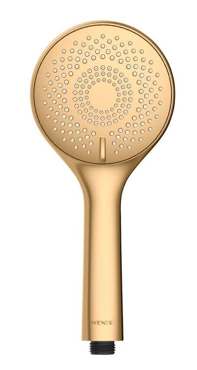 Produktbild: Duschkopf Watersaving Gold matt, Universal-Handbrause, &Oslash; 11 cm, 3 Strahlarten