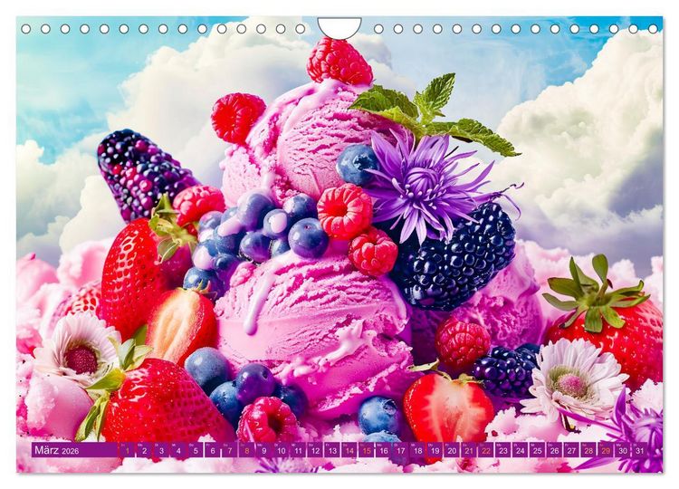 Produktbild: Eiscreme-Tr&auml;ume - S&uuml;&szlig;e Verlockung und florale Sch&ouml;nheiten (Wandkalender 2026 DIN A4 quer), CALVENDO Monatskalender