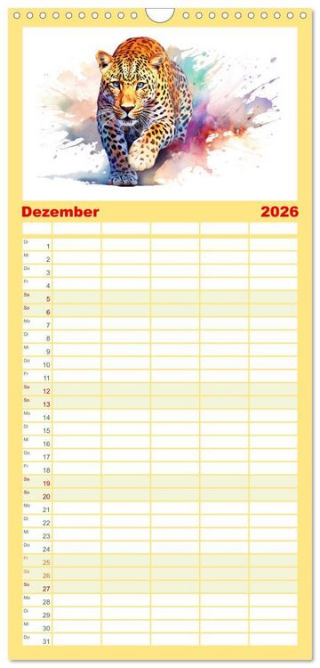 Produktbild: Familienplaner 2026 - Raubtiere voll Eleganz und Kraft mit 5 Spalten (Wandkalender, 21 x 45 cm) CALVENDO