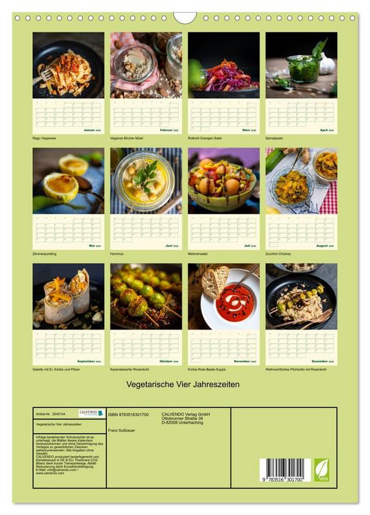 Produktbild: Vegetarische Vier Jahreszeiten (Wandkalender 2026 DIN A3 hoch), CALVENDO Monatskalender