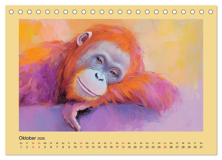 Produktbild: Majest&auml;tische Menschenaffen. Faszinierende Wesen in kunstvoller &Ouml;loptik (Tischkalender 2026 DIN A5 quer), CALVENDO Monatskalender