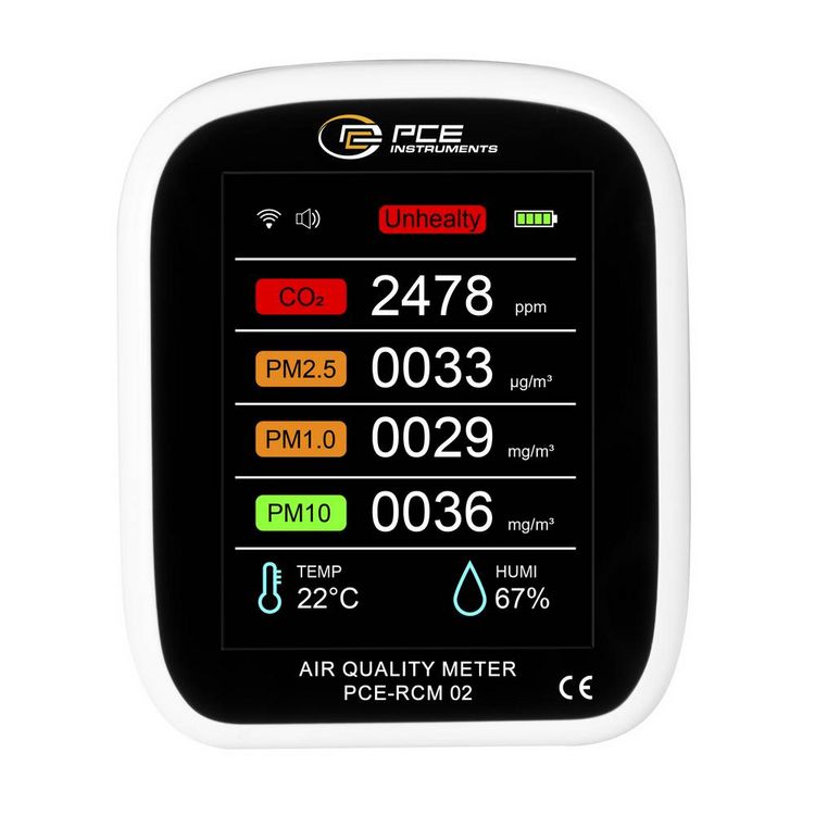 Produktbild: PCE Instruments Feinstaub-Messger&auml;t PCE-RCM 02 Luftfeuchtigkeit, Temperatur, Feinstaub, Luftpartikel mit Temperaturmessfunktion