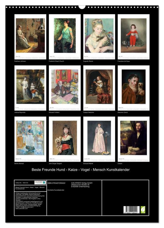 Produktbild: Beste Freunde Hund - Katze - Vogel - Mensch Kunstkalender (Wandkalender 2026 DIN A2 hoch), CALVENDO Monatskalender