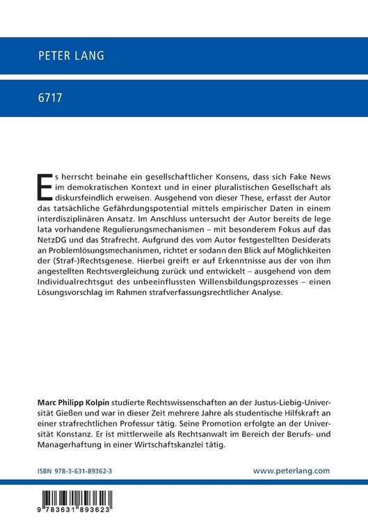 Produktbild: Die Strafbarkeit der Verbreitung von Fake News &ndash; Regulierungsmechanismen zur Bek&auml;mpfung moderner Erscheinungsformen bei der Verbreitung unwahrer Tatsachenbehauptungen