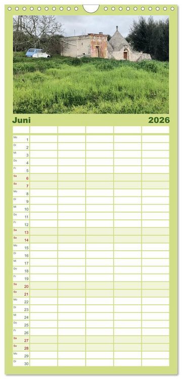 Produktbild: Familienplaner 2026 - Apuliens Kulturlandschaft mit 5 Spalten (Wandkalender, 21 x 45 cm) CALVENDO