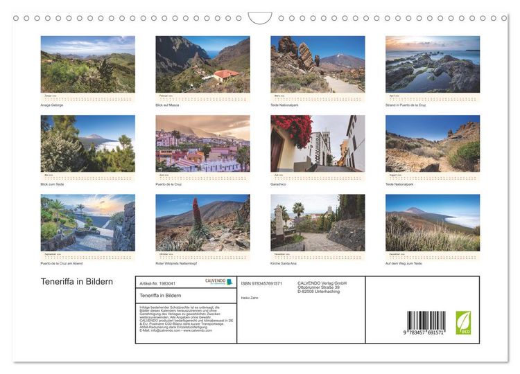 Produktbild: Teneriffa in Bildern (Wandkalender 2026 DIN A3 quer), CALVENDO Monatskalender