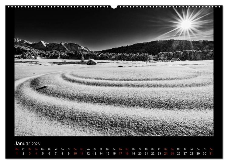 Produktbild: Soultouch - Schwarzwei&szlig; Landschaften, die die Seele ber&uuml;hren (hochwertiger Premium Wandkalender 2026 DIN A2 quer), Kunstdruck in Hochglanz