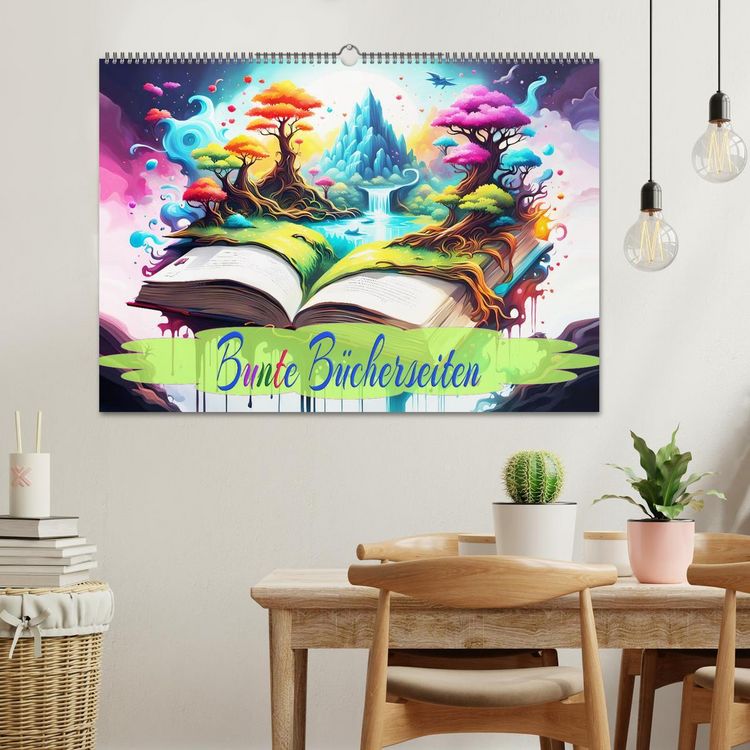 Produktbild: Bunte B&uuml;cherseiten (Wandkalender 2026 DIN A2 quer), CALVENDO Monatskalender