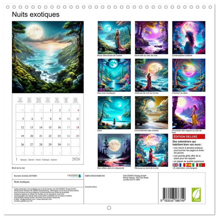 Produktbild: Nuits exotiques (Calendrier mural carr&eacute; 2026 30x30 cm) Calendrier double avec une page pour vos prises de notes