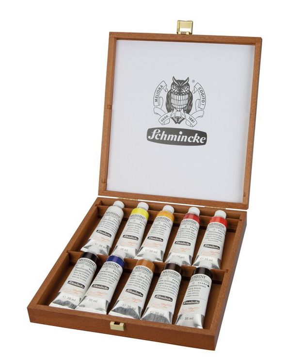 Produktbild: Schmincke Mussini &Ouml;lfarbe, Holzkasten, 10 x 35 ml Tuben