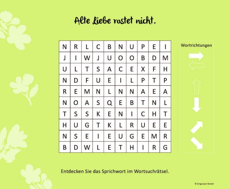 Produktbild: Wortsuchr&auml;tsel f&uuml;r Senioren mit vertrauten Sprichw&ouml;rtern. Spiele-Spa&szlig;, Besch&auml;ftigung und Ged&auml;chtnistraining f&uuml;r Senioren. Auch mit Demenz. Gro&szlig;druck.
