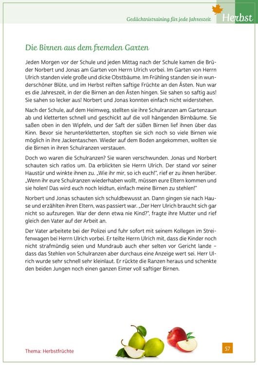 Produktbild: Ged&auml;chtnistraining f&uuml;r jede Jahreszeit - Herbst. F&uuml;r Senioren. Auch mit Demenz. Mit Kopiervorlagen